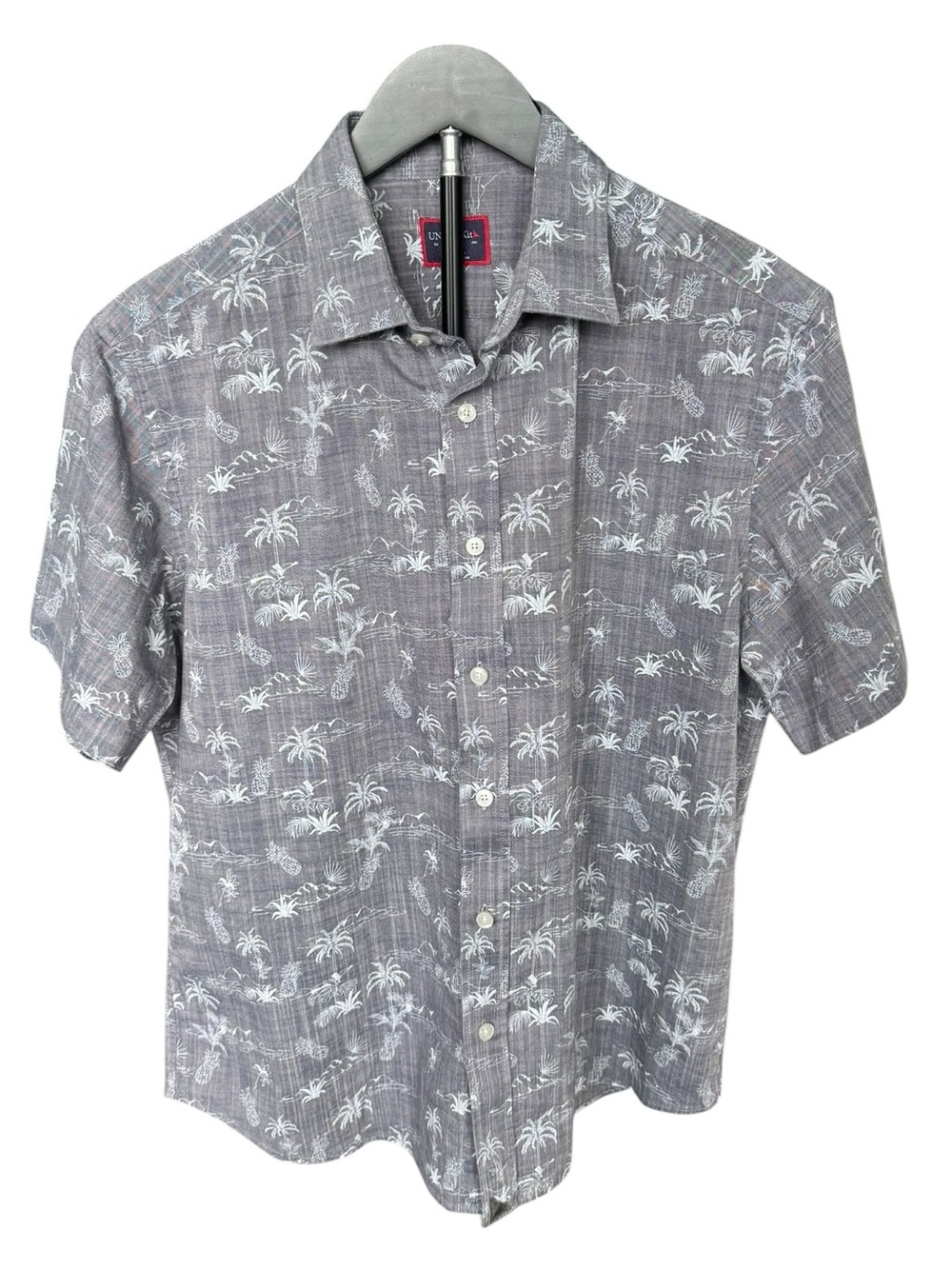 UNTUCKit Rivate Hawaiian Button Up Shirt Mens Medium Gray Tropical Resort Cotton